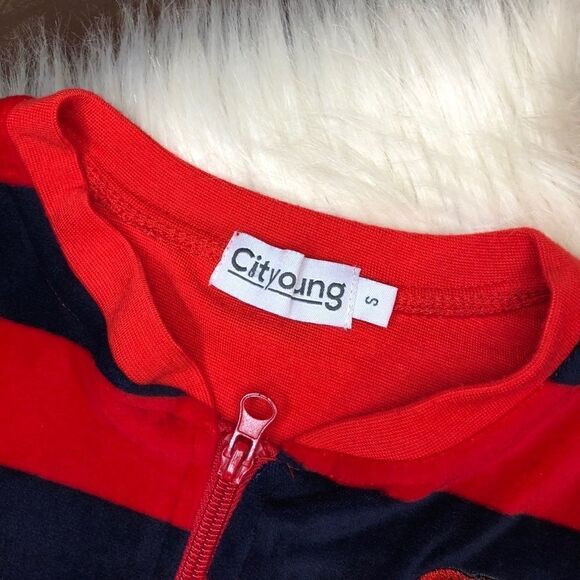 Dr. Seuss red/navy blue striped union onsie sz  small - Picture 3 of 6